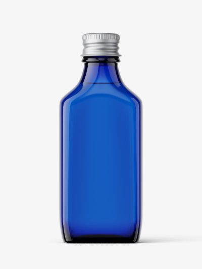 Rectangle bottle with silver cap mockup / blue