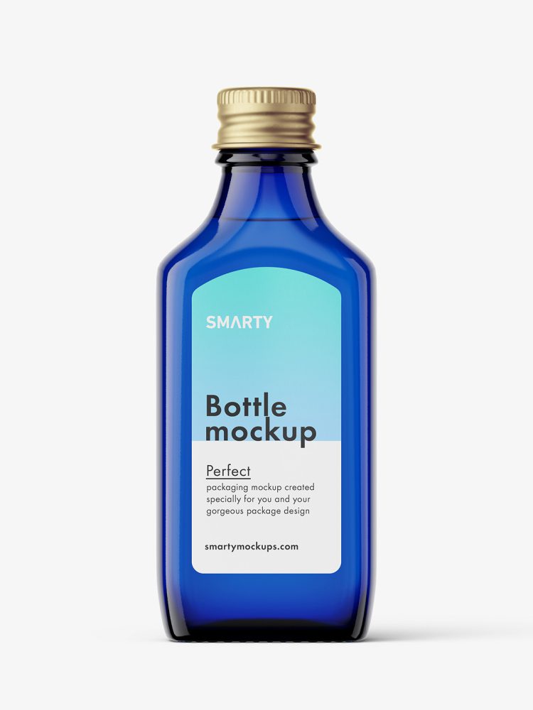Rectangle bottle with silver cap mockup / blue