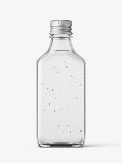 Rectangle bottle with silver cap mockup / clear