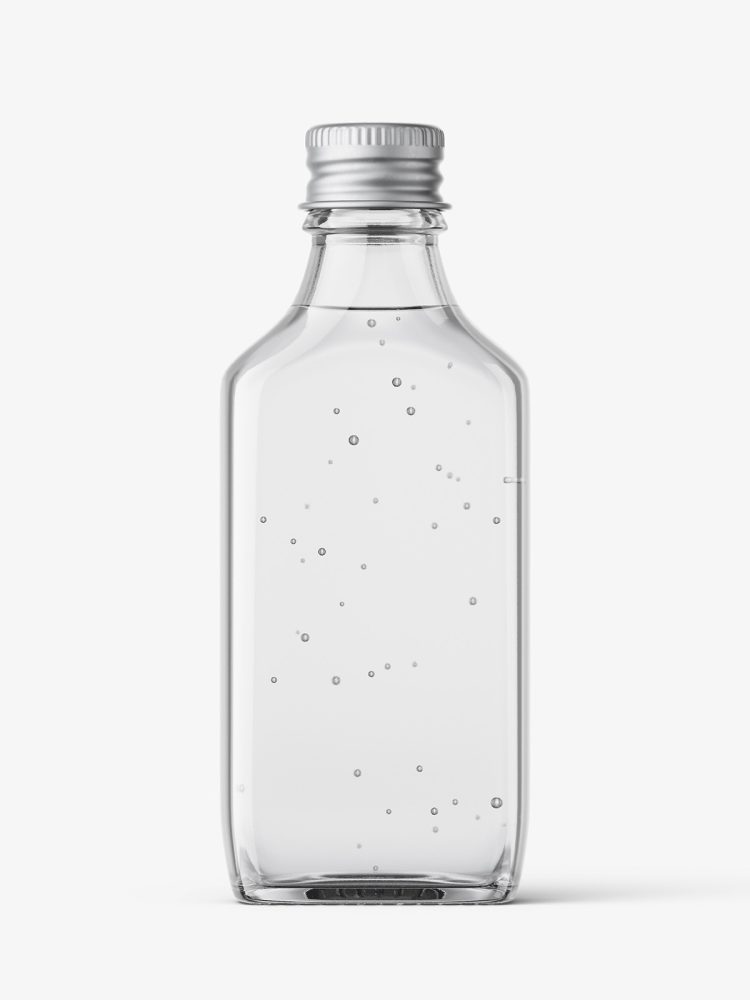 Rectangle bottle with silver cap mockup / clear
