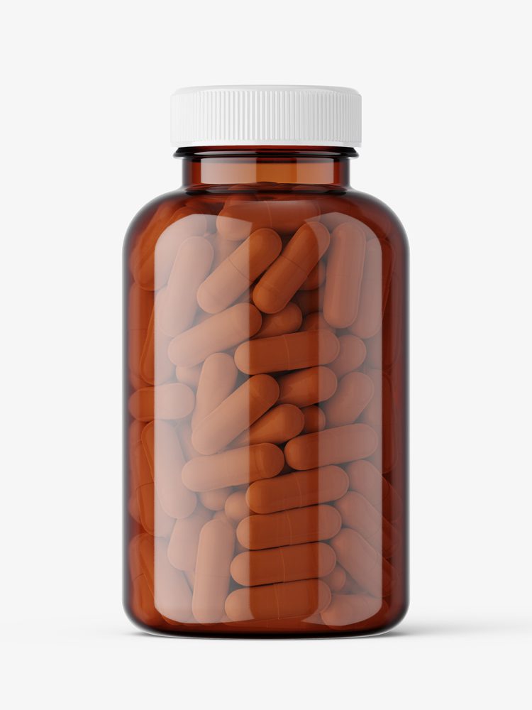 Jar with capsules mockup / amber