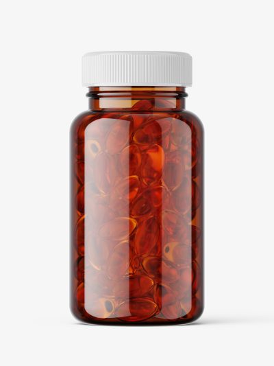Jar with fish oil capsules mockup / amber