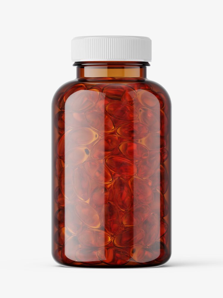 Jar with fish oil capsules mockup / amber