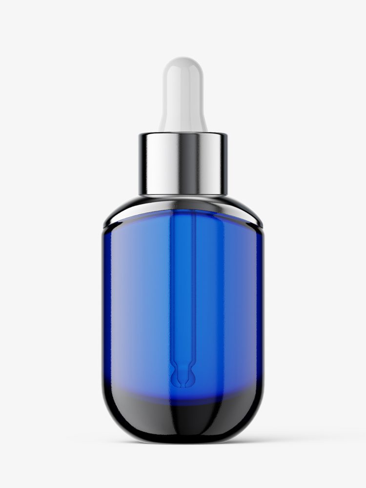 Glass dropper bottle mockup / blue
