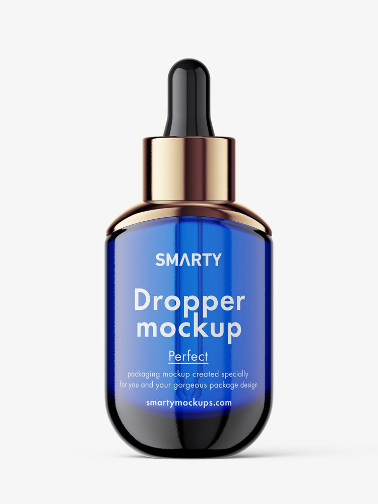 Glass dropper bottle mockup / blue