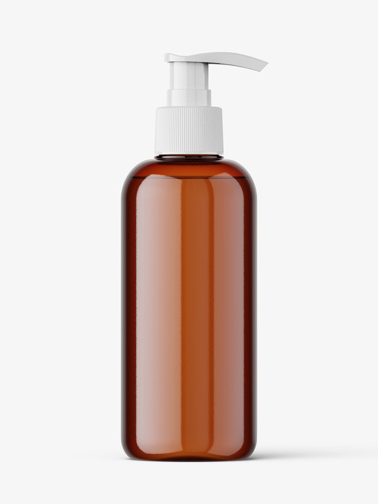 Cosmetic bottle with pump mockup / amber