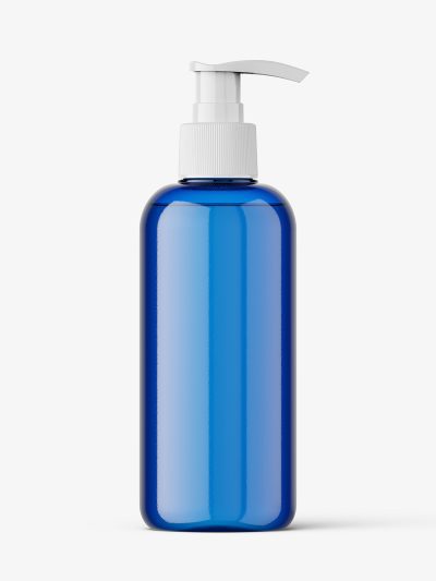 Cosmetic bottle with pump mockup / blue
