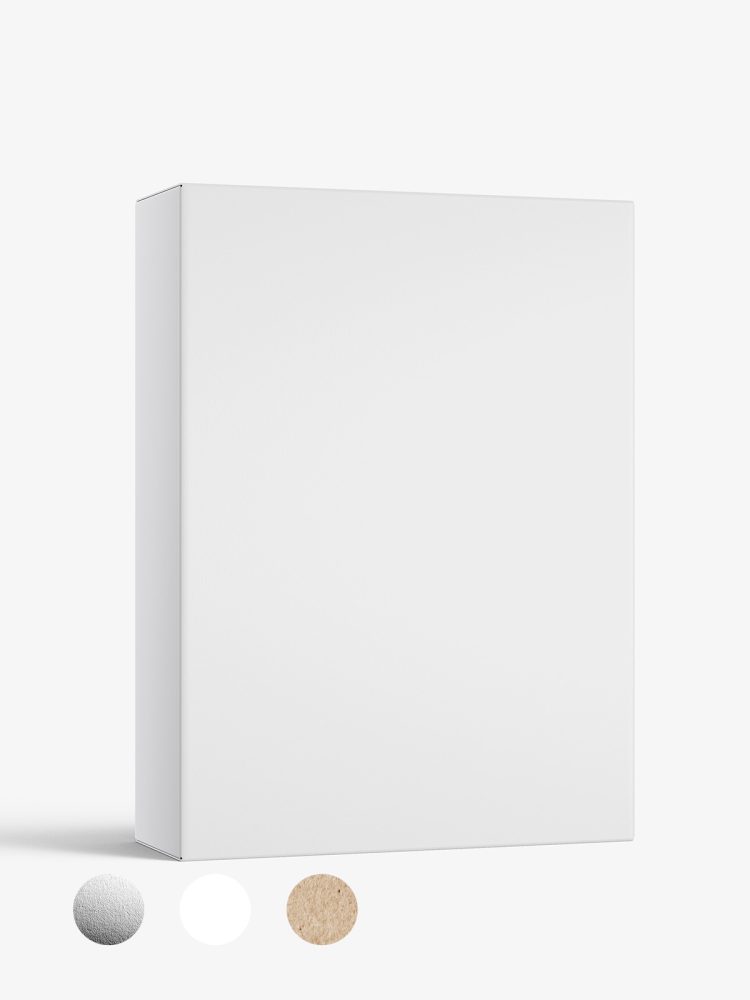 Box mockup / 85x115x30 mm / white - metallic - kraft