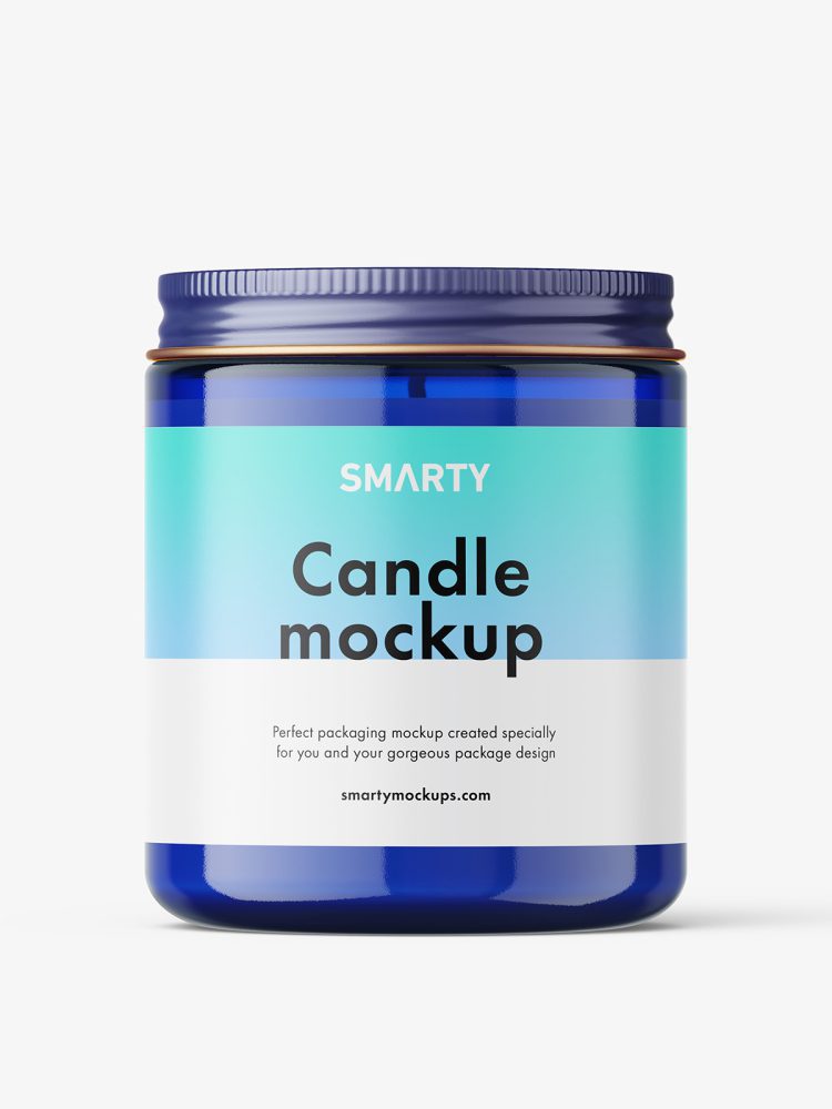 Candle in glass jar mockup / blue