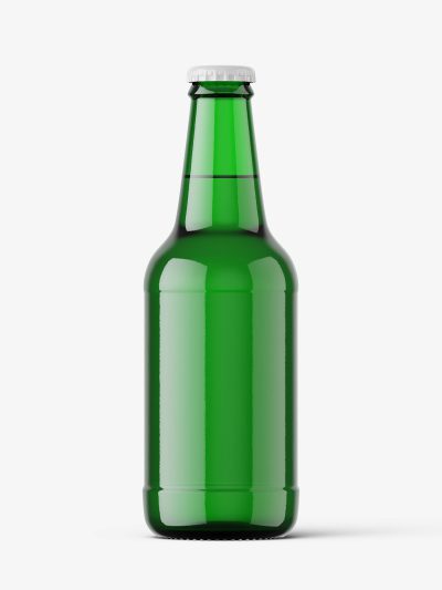 Green beer bottle mockup / 330 ml