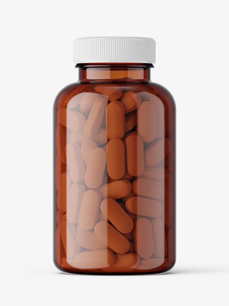 Jar with pills mockup / amber