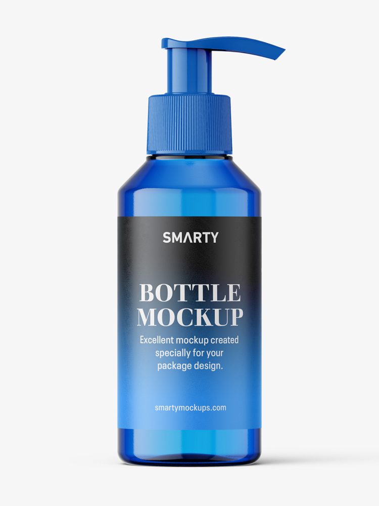 Small blue bottle with pump mockup