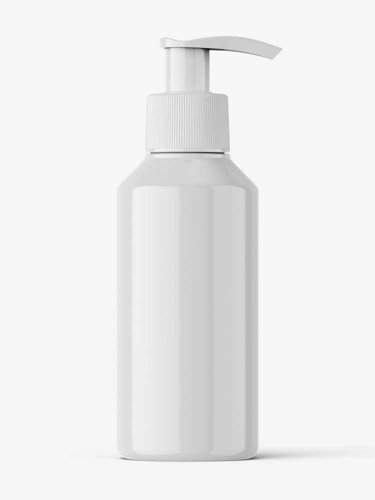 Small glossy bottle with pump mockup