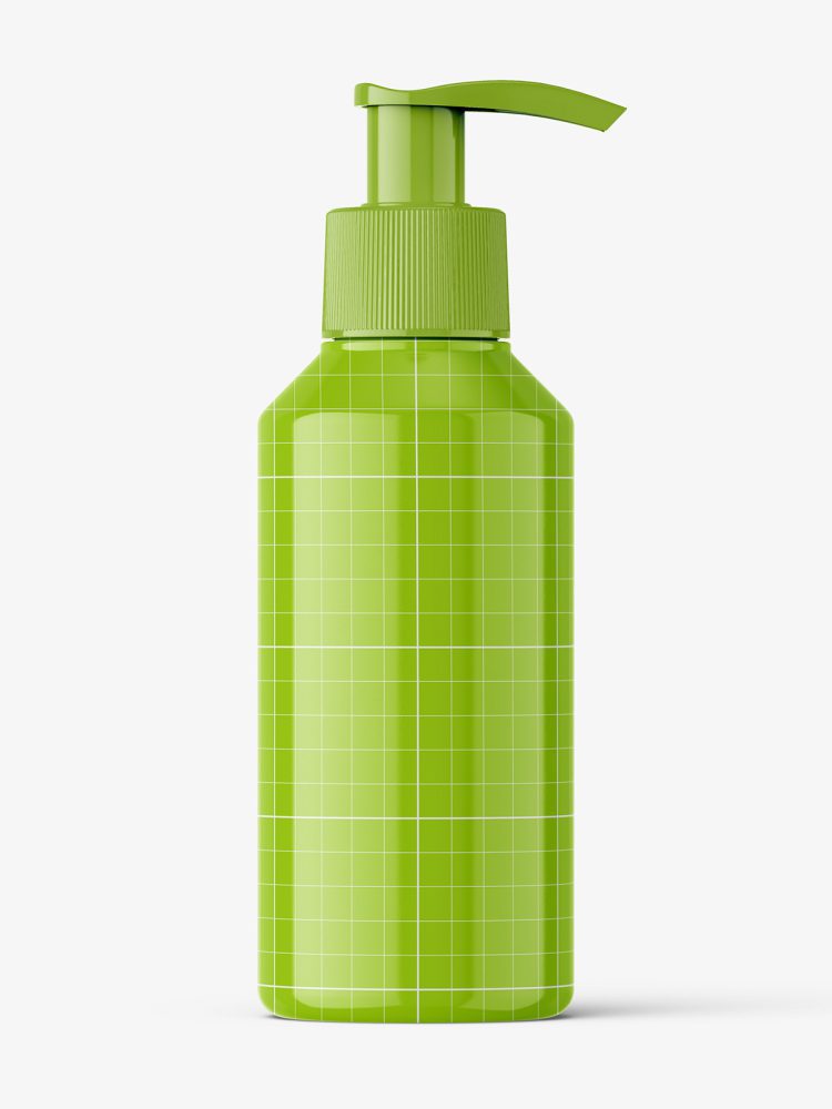 Small glossy bottle with pump mockup