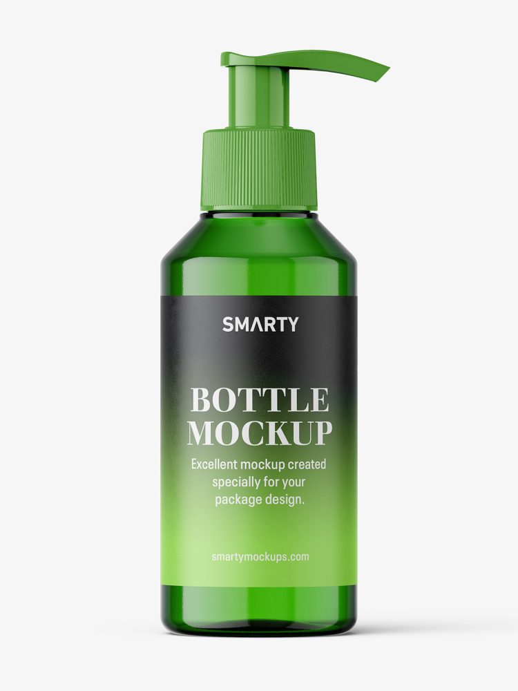 Small green bottle with pump mockup