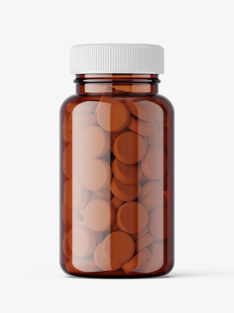 Jar with tablets mockup / amber