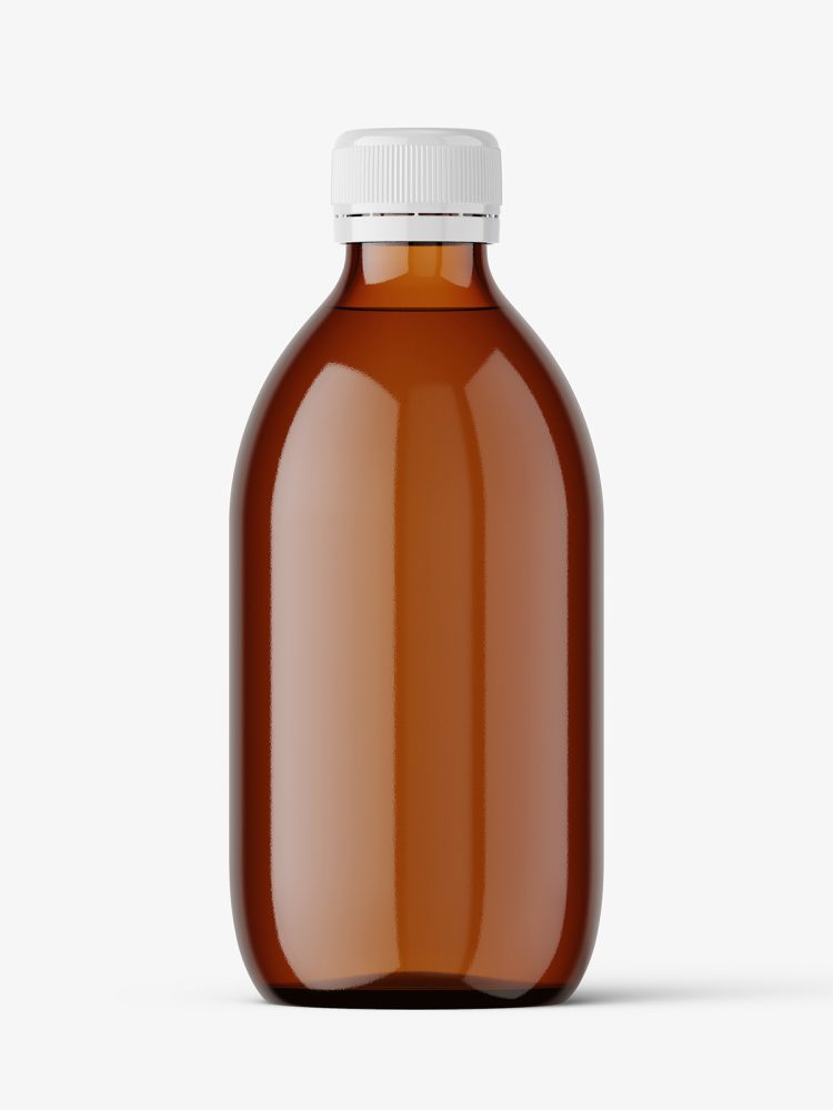Amber syrup bottle mockup / 300 ml