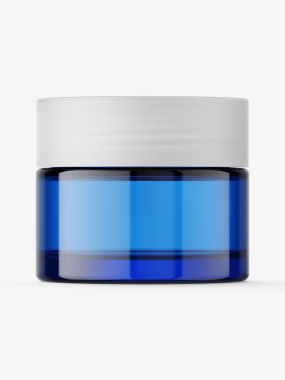 Cosmetic glass jar mockup / blue