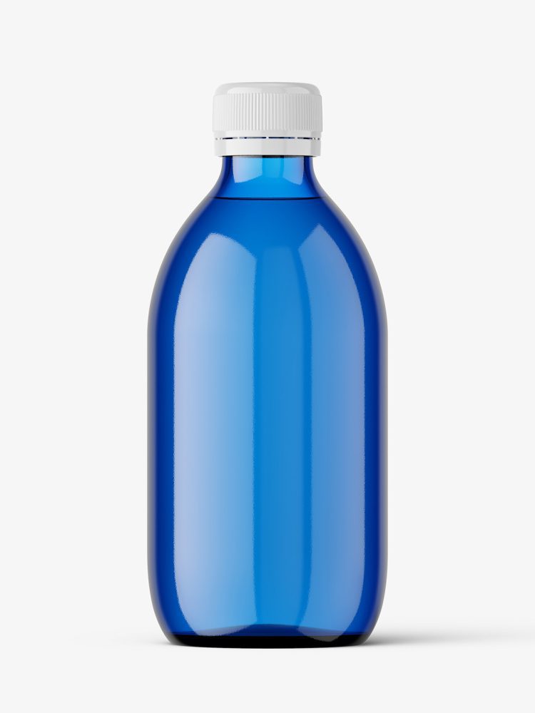 Blue syrup bottle mockup / 300 ml