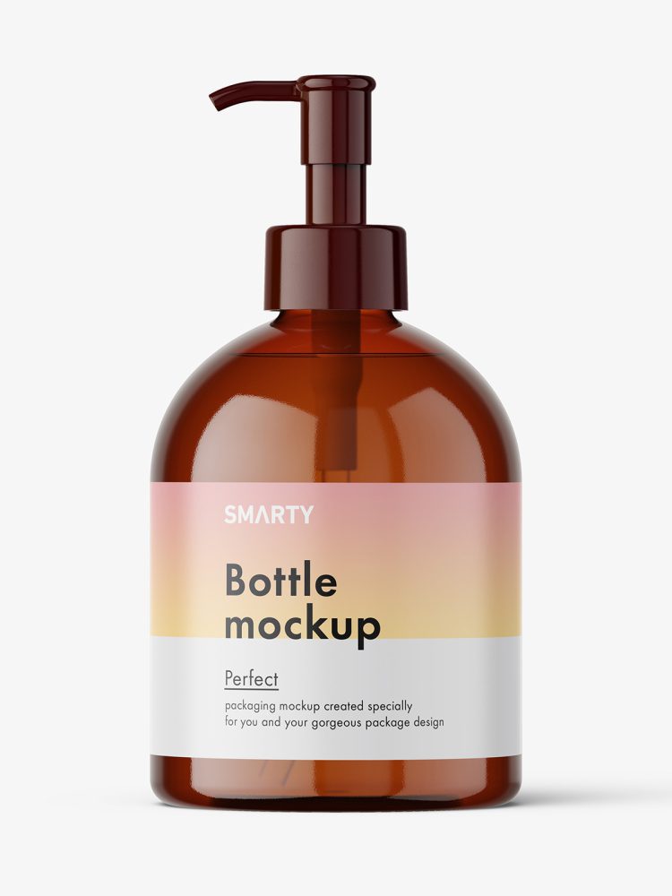 Amber dome bottle with pump mockup