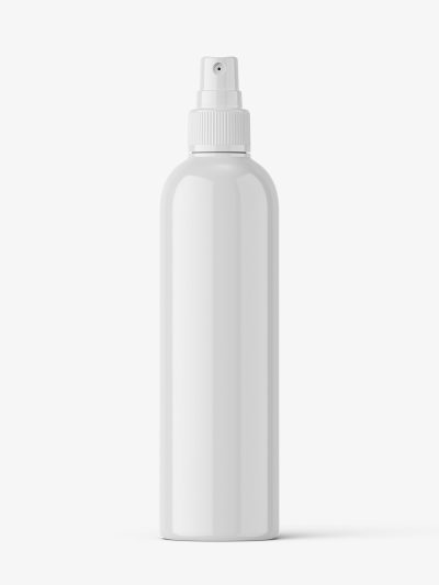 Glossy bottle with mist spray mockup