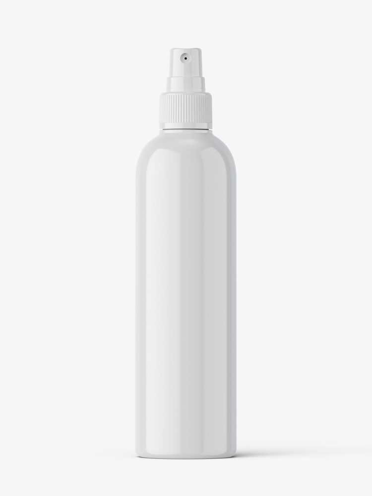 Glossy bottle with mist spray mockup