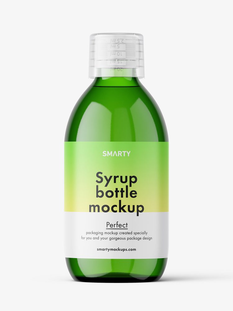 Green syrup bottle mockup / 300 ml
