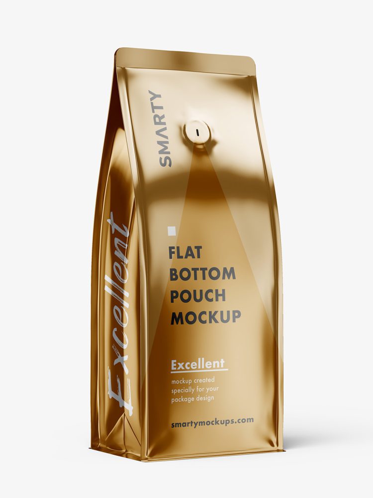 Flat bottom pouch mockup / metallic