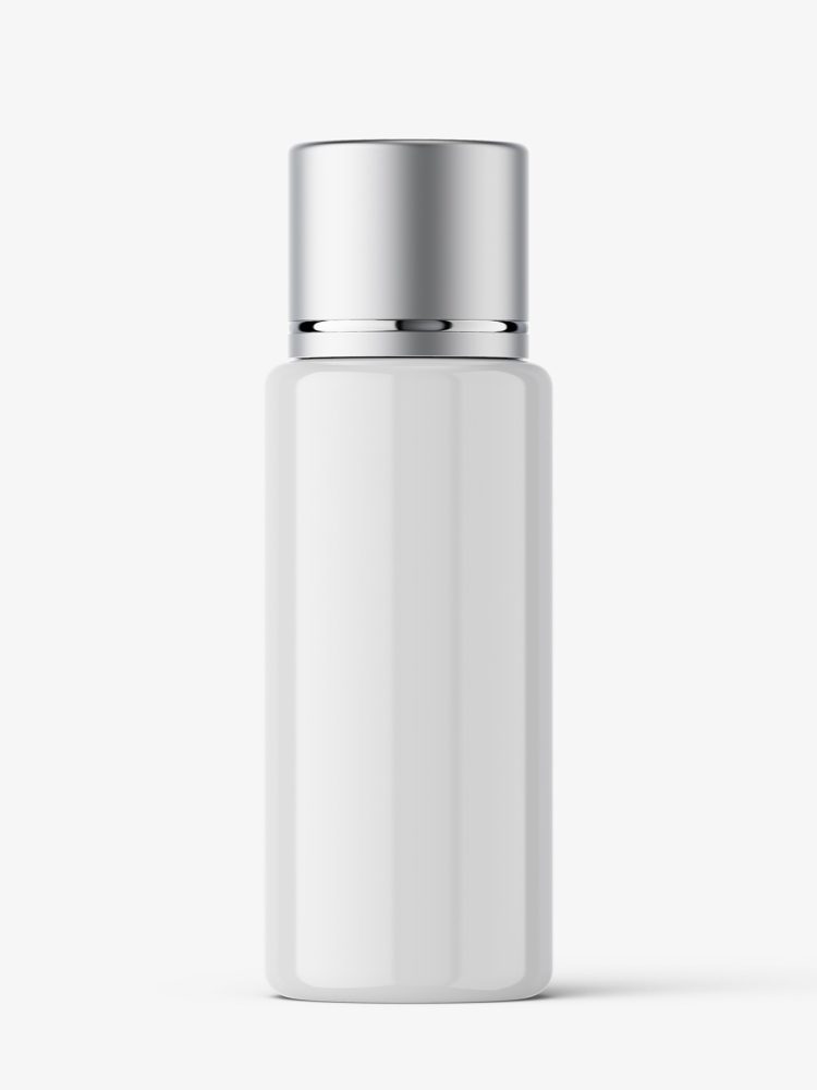 Small plastic bottle with metallic cap / glossy