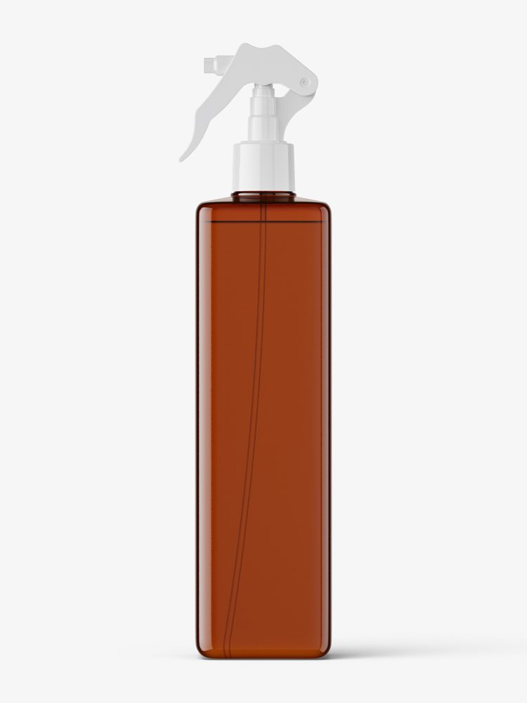 Square bottle with trigger spray mockup / amber