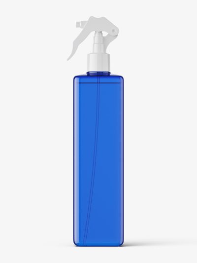 Square bottle with trigger spray mockup / blue
