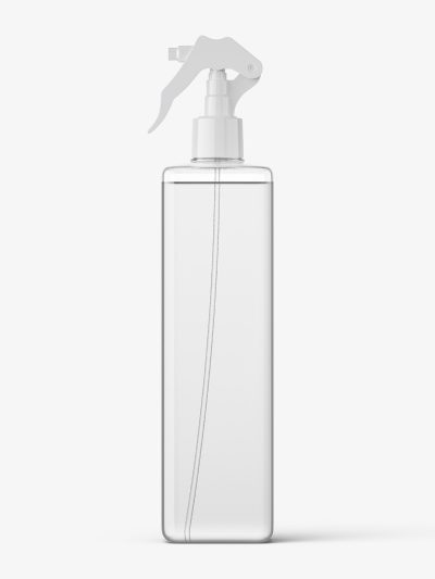Square bottle with trigger spray mockup / clear