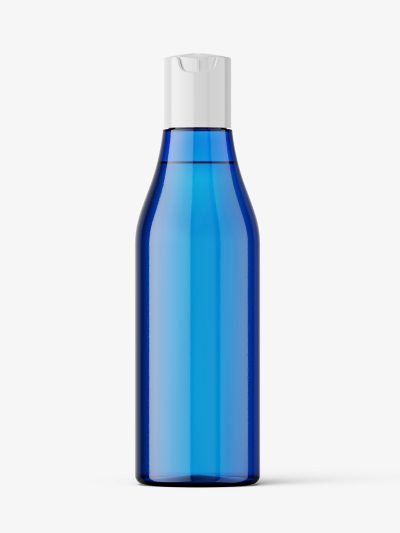 Curved bottle with disctop mockup / blue