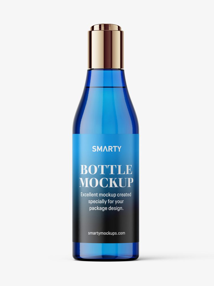 Curved bottle with disctop mockup / blue