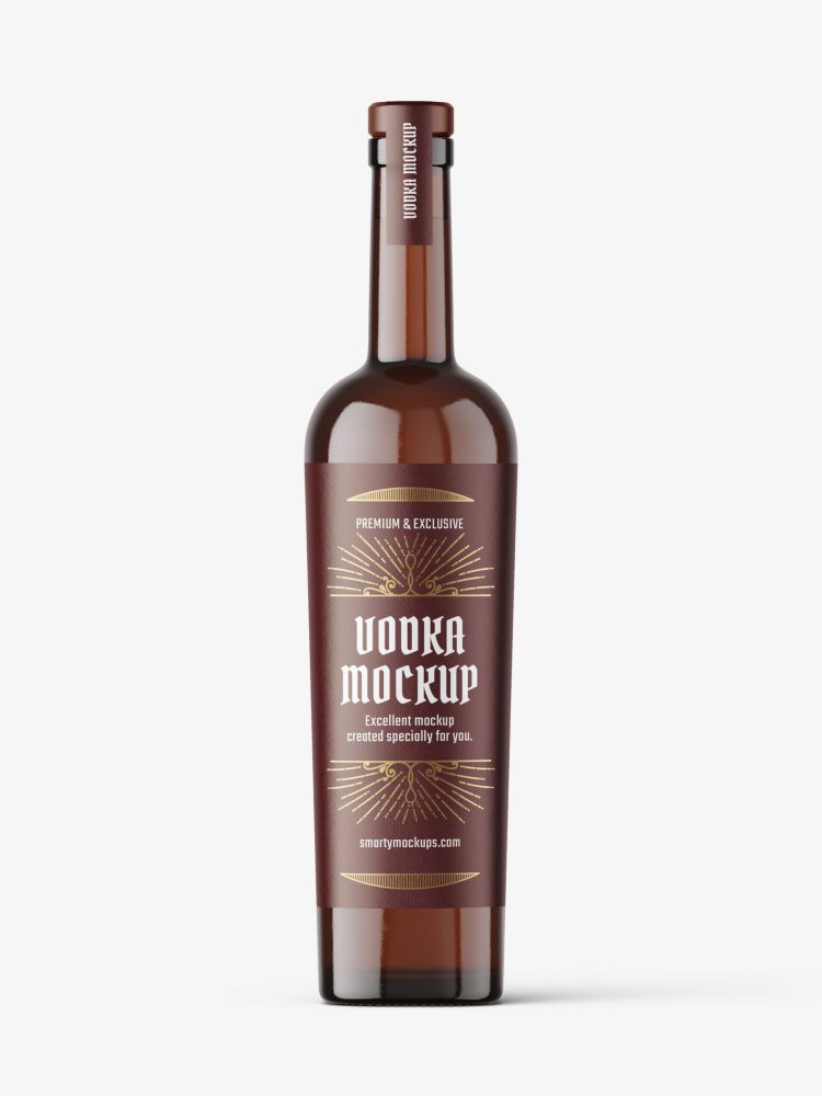 Brown vodka bottle mockup