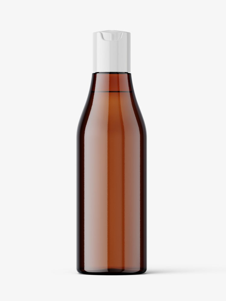 Curved bottle with disctop mockup / amber