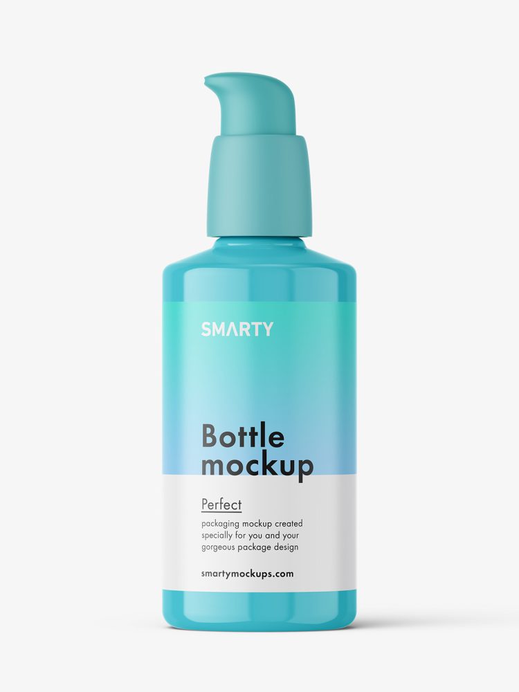 Glossy bottle with airless pump dispenser mockup