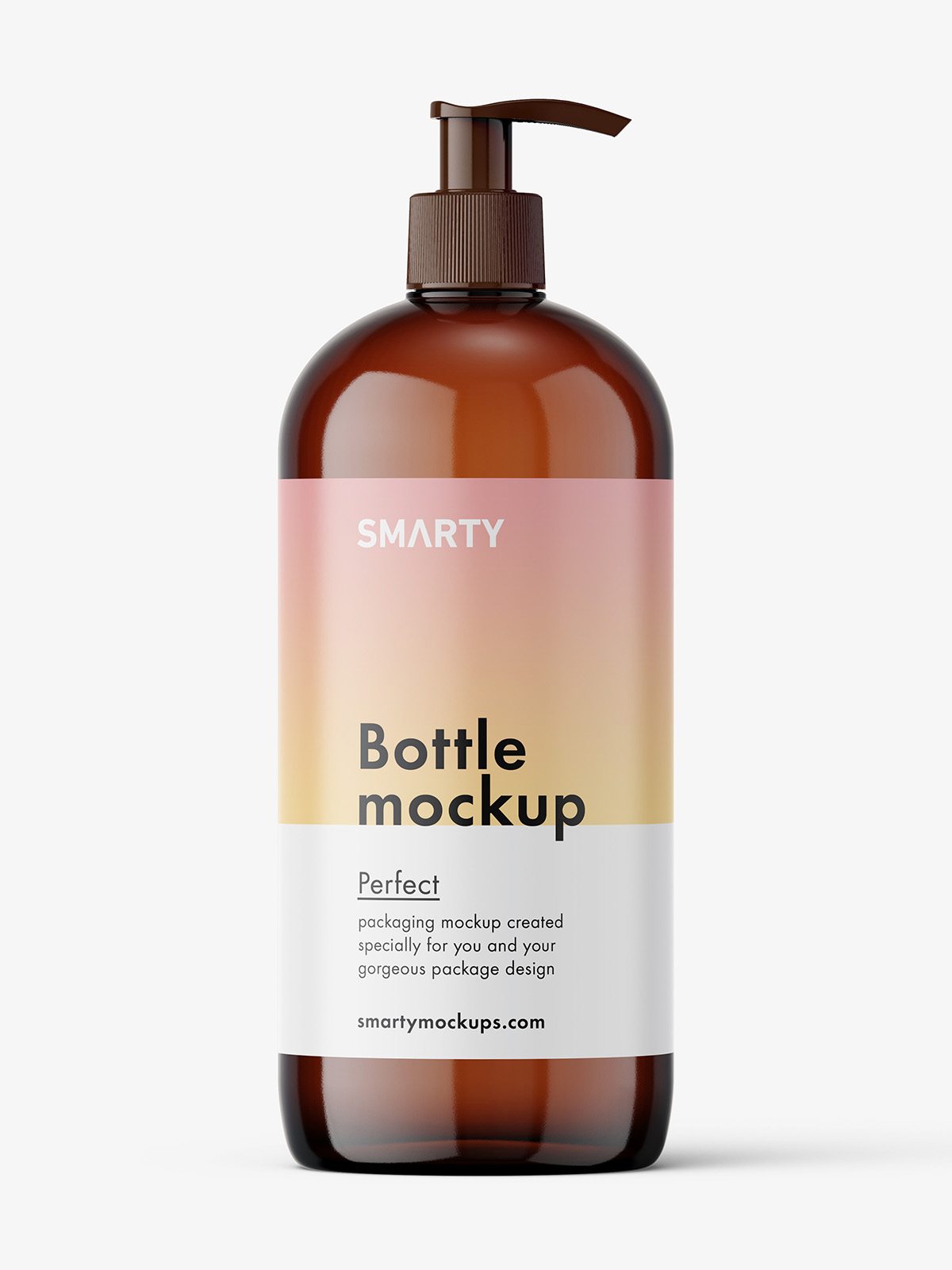 Cosmetic bottle with pump dispenser mockup / amber - Smarty Mockups