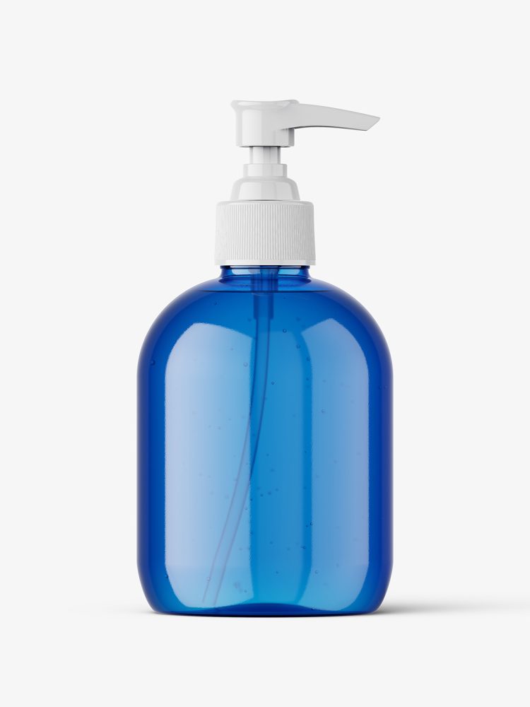 Blue bottle with pump dispenser mockup