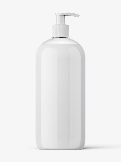 Clear bottle with cream and pump mockup