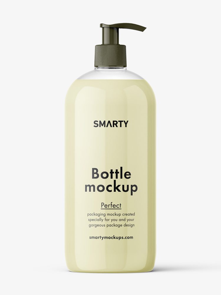 Clear bottle with cream and pump mockup
