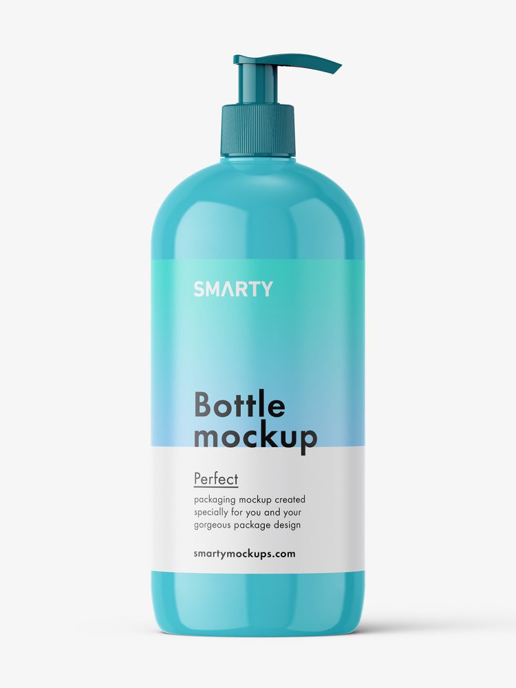 Glossy bottle with pump mockup