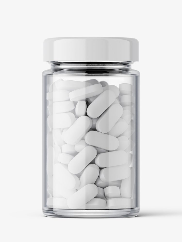 Glass jar with pills mockup