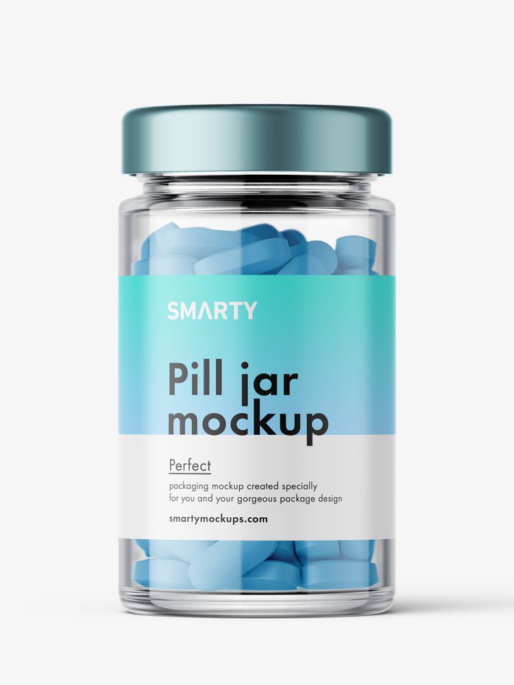 Glass jar with pills mockup