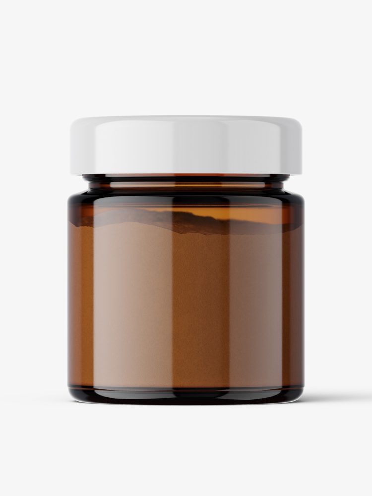 Amber glass jar with powder mockup