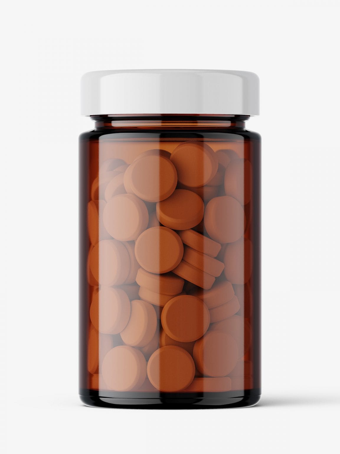 Glass jar with tablets mockup / amber Smarty Mockups