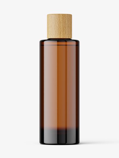 Amber cosmetic bottle with wooden cap