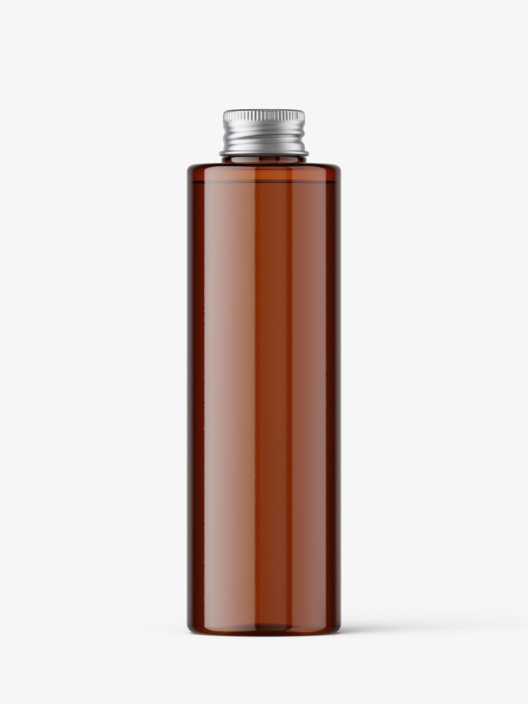 Amber cylinder bottle with screw cap mockup