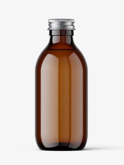 Amber bottle with silver lid mockup