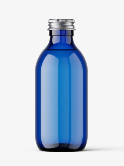 Blue bottle with silver lid mockup